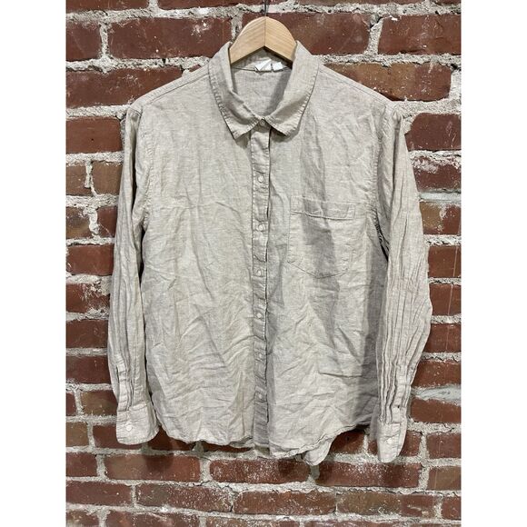 Gap Shirt Mens Button Up Size Large Beige Linen Long Sleeve Adult - Picture 1 of 4